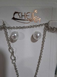 Elegant Silver Pearl Necklace &amp; Earring Set