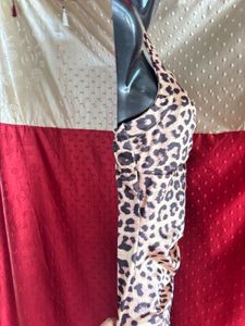 Leopard Print Ruched Slit Bodycon Maxi Dress