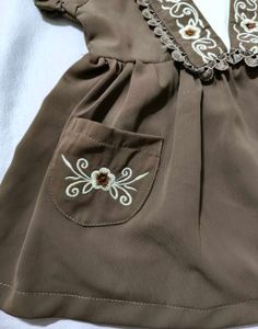 Brown Floral Embroidered Dress