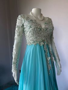 Heavy beaded blue flowy gown