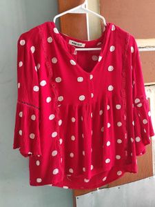 Red Polka Dot Boxy Top In Size M To L