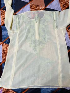 Yellow Net Embroidered Kurti ⭐️