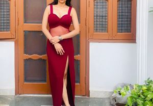 Elegant maroon slit dress