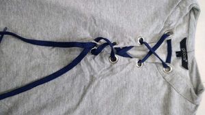 Lace-Up Gray Long Sleeve Top