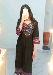 Ethnic Black Kurta With Colorful Paint Design