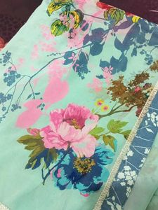 Floral Print Light Blue Saree
