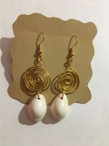 Gold Spiral With Shell Dangling Earrings