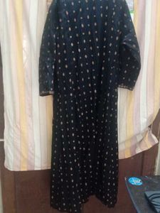 Black &amp; Gold Print Long Maxi Kurti
