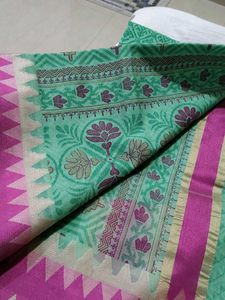 Green Printed Cotton Saree