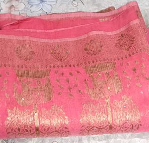 Pink &amp; Gold Saree - Elegant Traditional Wear