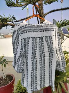 White Patterned V-Neck Top