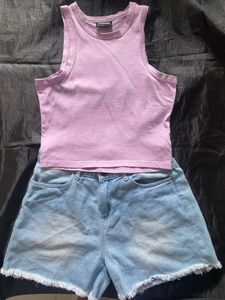 Tank Top and  Denim Blue Shorts
