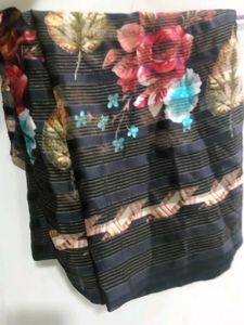 Black Flower Print Saree