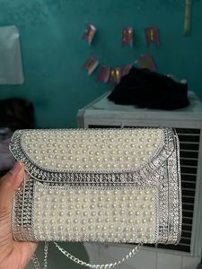Pearl &amp; Silver Beaded Clutch