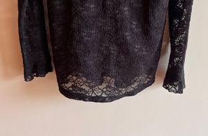 Black Lace Mock Neck Top