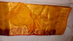 Gold &amp; Red Silk Blend Saree