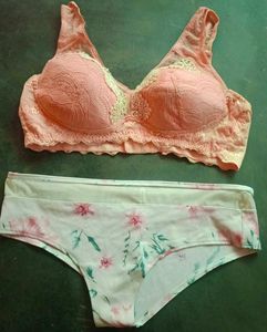Peach Lace Bra N Panty Set.