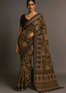 Floral Print Jute Saree