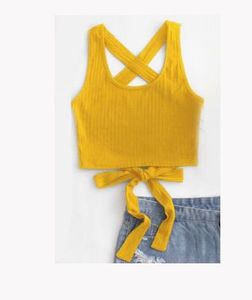 Mustard Backless Back Cross Top