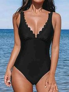 Black Scalloped One Piece Swimsuit