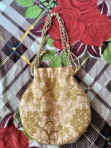 Peach Embroidered Potli Bag