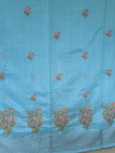 Teal Blue Embroidered Saree
