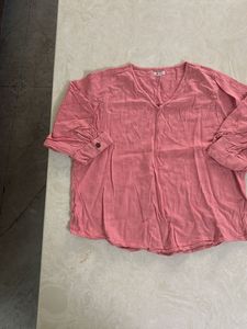 Pink V-Neck Long Sleeve Top