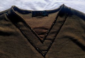 Brown V-Neck Long Sleeve Top