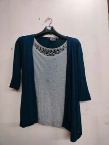 Grey & Teal Embellished Top