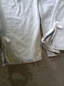 Wide Leg Cargo Jeans With Bow Detailing