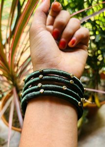 Handmade Fabric Silk Thread Kundan Bangles