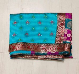Elegant Blue &amp; Pink Saree