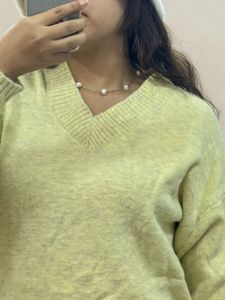 Cute Yellow Knit V-Neck Sweater