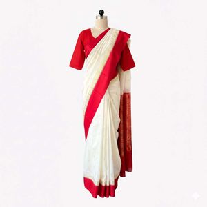Red And White Silk Saree