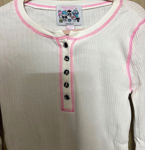 Hello Kitty Ribbed Henley Top – Soft & Cute