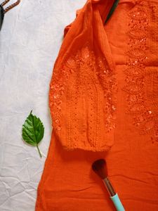 Orange Colour Embroidery Top