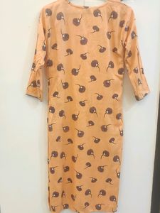 Round Neck Long Kurti 3/4th Sleeves (Orange, XXL)