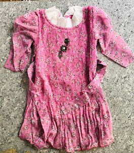 Pink Floral Dress with Lace Collar