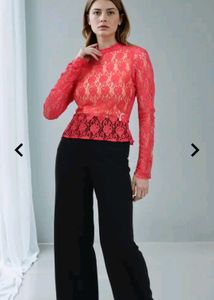 Red Lace Long Sleeve Top