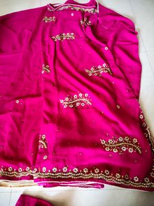 rani pink stone work saree