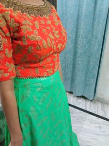 Orange &amp; Green Lehenga Choli. Size S to M.