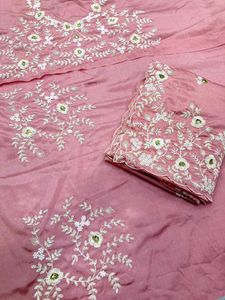 Elegant Pink Embroidered Silk Saree