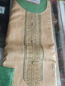 Elegant Beige &amp; Green Salwar Kameez Suit