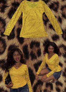 Y2K Yellow Lace Top Vintage