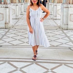 white Striped midi dress