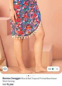 Blue Red Tropical Beachwear Sarong(tie Up skirt)