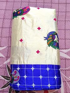 Elegant Blue &amp; Cream Saree