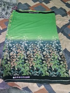 Green Saree With Mirror Work