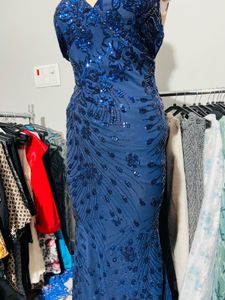 Navy Sequin Evening Gown