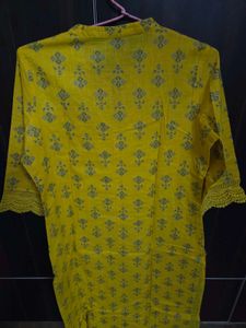 Yellow Printed Kurti with Mirror Detail